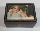 Vintage Rare Sankyo Japan Ellen Jowett 1908 "Two Young Girls"  Wooden Cased Music Box Jewelry Trinkets Plays "Feeling" - Working - Fabric Artwork