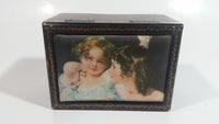 Vintage Rare Sankyo Japan Ellen Jowett 1908 "Two Young Girls"  Wooden Cased Music Box Jewelry Trinkets Plays "Feeling" - Working - Fabric Artwork