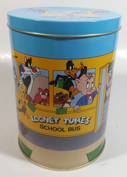 1990 Warner Bros Looney Tunes School Bus Brach's Jelly Beans Tin Canister Cartoon Collectible