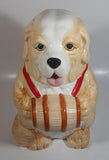 Cute Dog Holding Wooden Wine Barrel Keg 11" Tall Ceramic Cookie Jar Made in Taiwan