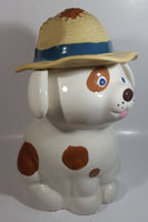 Vintage Treasure Craft Cute Farm Dog Wearing a Straw Farmer's Hat 13" Tall Ceramic Cookie Jar Made in U.S.A.