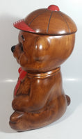 Vintage Treasure Craft Cute Brown Teddy Bear Wearing a Baseball Cap Hat 13" Tall Ceramic Cookie Jar Made in U.S.A.