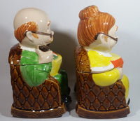 Vintage Cute Set of Grandma and Grandpa in Rocking Chairs 11" Tall Ceramic Cookie Jars Made in Japan