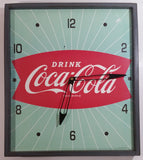 Vintage Drink Coca-Cola Coke Green White Sunbeam Red Fishtail Logo 14" x 16" Wood Framed Clock Beverage Collectible