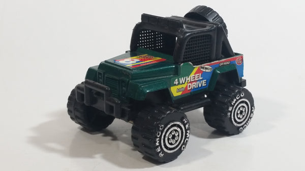 1987 Remco 4 Wheel Drive 4x4 Jeep STP Autolite Green and Black Die Cast Toy Car Off-Roading Vehicle