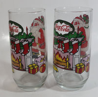 1980s McCrory Stores Inc Set of 2 Coca-Cola Santa Claus Fireplace with Stockings and Toys Christmas Holiday Themed 6" Tall Glass Cup