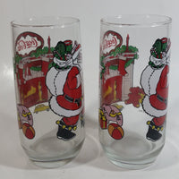 1980s McCrory Stores Inc Set of 2 Coca-Cola Santa Claus Fireplace with Stockings and Toys Christmas Holiday Themed 6" Tall Glass Cup