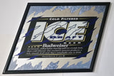 1993 Budweiser Cold Filtered Ice Draft Beer Black, Blue and White Slanted Pub Mirror 23" x 26" Anheuser-Busch