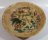 Vintage Florida State Woven Wood Wooden Bowl Souvenir Travel Collectible