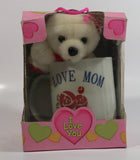 White Teddy Bear Plush and "I Love Mom" Ceramic Coffee Mug in Pink Box