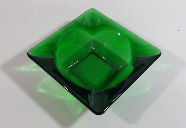Vintage Square Shaped Dark Green Glass Ash Tray Smoking Collectible