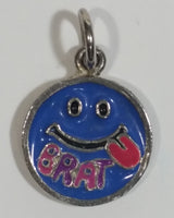 Brat Smiley Face Blue Round Necklace Pendant Charm 3/4 inch