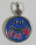 Brat Smiley Face Blue Round Necklace Pendant Charm 3/4 inch