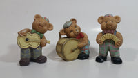 Vintage Teddy Bear Musical Band Playing Instruments Drummer, Squeeze Accordion, and Guitar Player 4" Tall Set of 3 Ceramic Figures