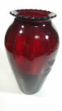 Vintage 1950s Anchor Hocking Etched Flowers and Leaves Ruby Red Glass Vase 9" Tall
