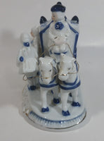 Vintage Horse Drawn Stage Coach Carriage Blue and White Porcelain Victorian Style Decorative Ornament