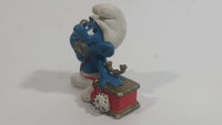 Vintage 1983 Peyo Smurf Character Talking on a Retro Rotary Red Telephone PVC Toy Figure