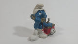 Vintage 1983 Peyo Smurf Character Talking on a Retro Rotary Red Telephone PVC Toy Figure