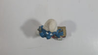 Vintage 1983 Peyo Smurf Character Talking on a Retro Rotary Red Telephone PVC Toy Figure