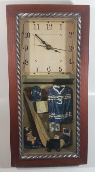 Detailed Ice Hockey Equipment Wood Framed Shadow Box Clock