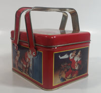 1993 Coca Cola Coke Soda Pop Christmas Santa Themed Picnic Basket Tin Metal Container with Handles