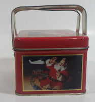1993 Coca Cola Coke Soda Pop Christmas Santa Themed Picnic Basket Tin Metal Container with Handles