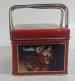 1993 Coca Cola Coke Soda Pop Christmas Santa Themed Picnic Basket Tin Metal Container with Handles
