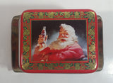 1993 Coca Cola Coke Soda Pop Christmas Santa Themed Picnic Basket Tin Metal Container with Handles