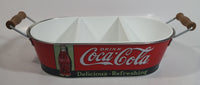 Drink Coca-Cola Coke Delicious Refreshing 3 Compartment Plastic Insert Metal Serving Tray with Wooden Handles