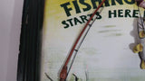 Gone Fishing Starts Here! Fishing Rod, Fish, and Basket 3D Folk Art Wood Wall Plaque Man Cave Outdoorsmen Sign 15 1/2" x 11 3/4"
