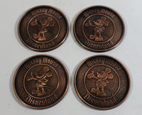 Rare HTF "Century" Disney Disneyland Mickey Mouse Cartoon Character Themed 3" Diameter Copper Metal Coaster Set of 4 Made in Canada