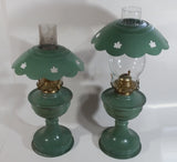 Set of 2 Vintage Dietz Kerosene Oil Lantern Lamp Green with Maple Leaf Theme 17" Tall and 15" Tall