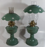 Set of 2 Vintage Dietz Kerosene Oil Lantern Lamp Green with Maple Leaf Theme 17" Tall and 15" Tall