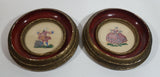 Set of 2 Rare Antique Hudson's Bay Company Needlepoint Victorian Man and Woman Hand Carved Dovetail 4 Section Circular Wooden Frames