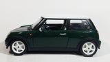 2001 Burago Mini Cooper Dark Green with White Roof 1/18 Scale Die Cast Toy Car Vehicle with Opening Doors, Hood, and Hatch Made in Italy