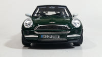 2001 Burago Mini Cooper Dark Green with White Roof 1/18 Scale Die Cast Toy Car Vehicle with Opening Doors, Hood, and Hatch Made in Italy