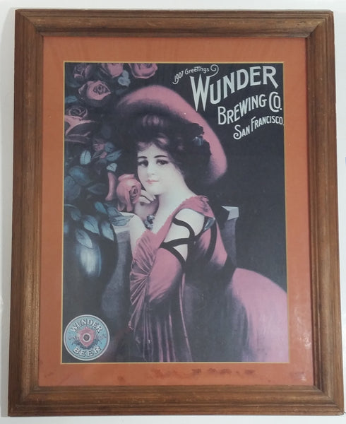 Vintage 1975 Wunder Brewing San Francisco Beer Advertising Poster Wood Framed 16 1/2" x 13 1/4"