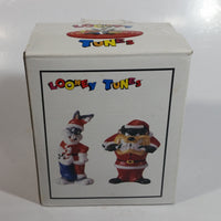 1993 Warner Bros. Looney Tunes Bugs Bunny and Taz Cartoon Characters Christmas Themed 5" Tall Ceramic Salt & Pepper Shakers In Box