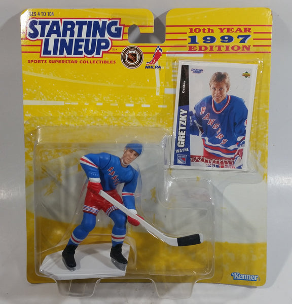 1997 Edition 10th Year Kenner Starting Lineup NHL Ice Hockey Player Wayne Gretzky New York Rangers Action Figure and Upper Deck Trading Card New in Package Collector Card