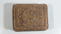 Vintage Syroco Captain Ship's Wheel Boat Brown Wood Trinket Keepsake Box Nautical Collectible