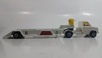 Vintage 1977 Lesney Matchbox Super Kings K-27 Ford 'A' Series "Miss Embassy" Semi Tractor Trailer Speed Boat Hauler Truck White Die Cast Toy Car Vehicle Made in England