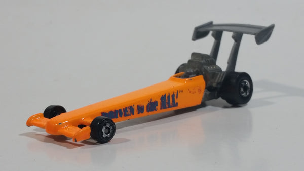 1994 Hot Wheels Dragster "Driven to the max!" Bright Fluorescent Orange Die Cast Toy Race Car Vehicle