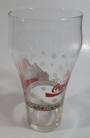 Enjoy Coca-Cola Santa Claus Holding a Bottle with Snowflakes and Holly Border Christmas Holiday Themed 6" Tall Glass Cup
