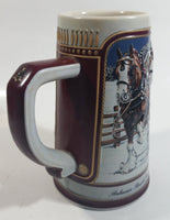 1989 Budweiser Holiday Stein Collection Collector's Series "The hitch on a winter's evening." Ceramic Beer Stein - Handcrafted in Brazil by Ceramarte
