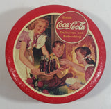 Coca-Cola Coke Soda Pop Drink Beverage Kids by Fireplace Scene Red Small Round Tin Metal Canister