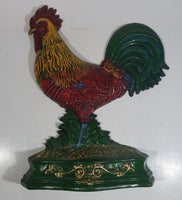Antique Metalware Colorfully Beautifully Painted 13 1/2" Tall Cast Iron Chicken Rooster Door Stop