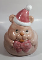 Pink Bear Wearing Santa Hat Ceramic Cookie Jar