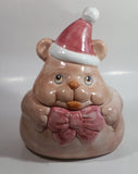 Pink Bear Wearing Santa Hat Ceramic Cookie Jar