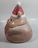 Pink Bear Wearing Santa Hat Ceramic Cookie Jar