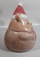 Pink Bear Wearing Santa Hat Ceramic Cookie Jar